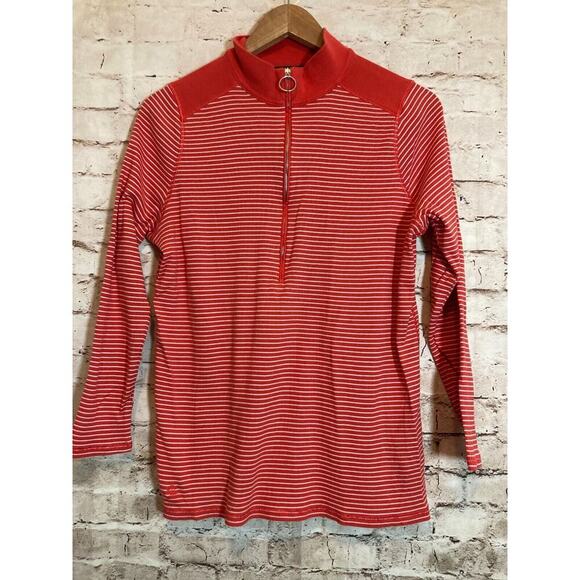 Ralph Lauren Black Label Top Womens 1X Red Striped Ribbed Knit Quarter Zip - Picture 1 of 15